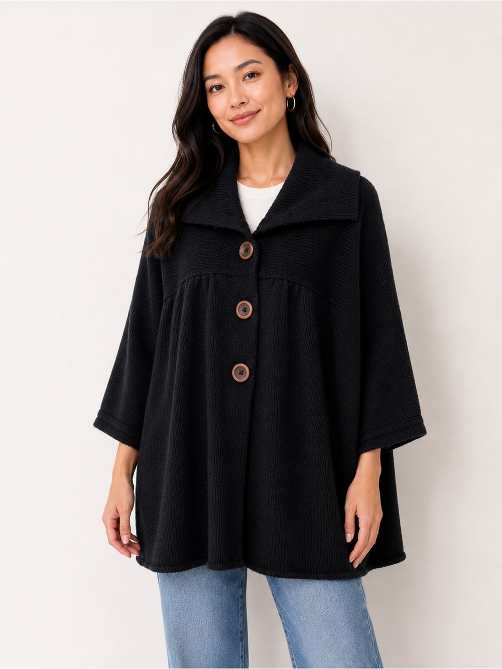 Vince Black Button-Front Cape Jacket/coat L